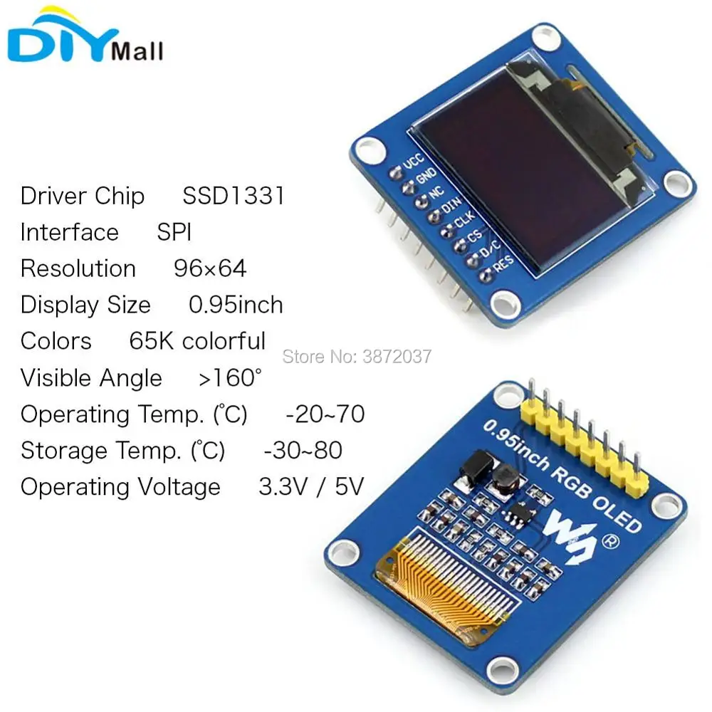 Дисплейный модуль OLED RGB экран 0 95 дюйма дисплея SSD1331 SPI 96X64 3 В 5 для Arduino Raspberry Pi