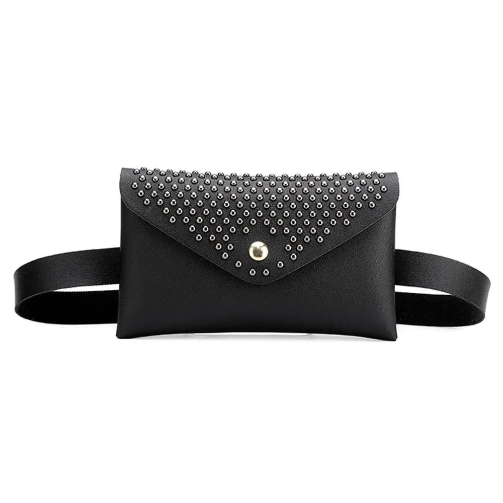 Черный Мода Fanny Pack ретро для женщин заклёпки Hasp груди мешок дамы сплошной цвет из искусственной кожи поясная сумка Новинка года кожа Fanny Pack#15 - Цвет: Черный