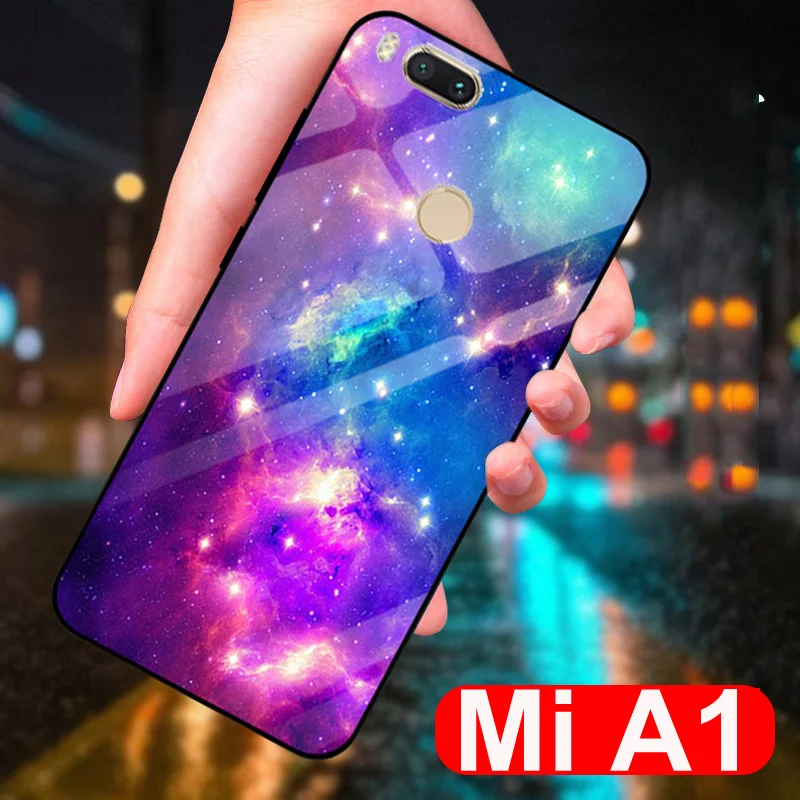 5.5&quot For xiaomi mi A1 case Starry sky tempered Glass + TPU Edge Hard Back Cover miA1 glass A 1 phone shell | Мобильные телефоны