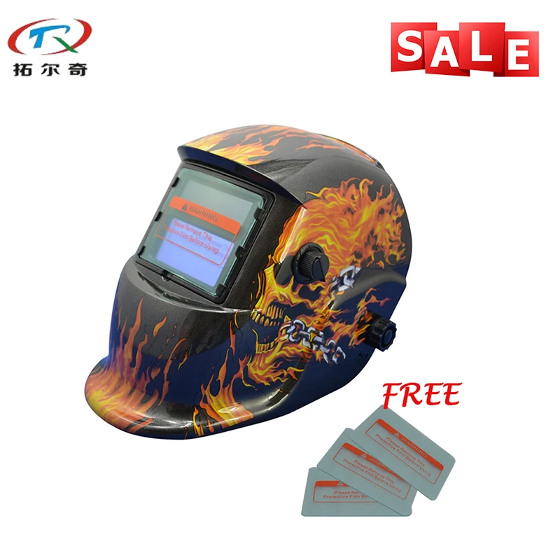 Glass Filter Electric Skull Fire Flame Automatic MIG Helmet Full Face
