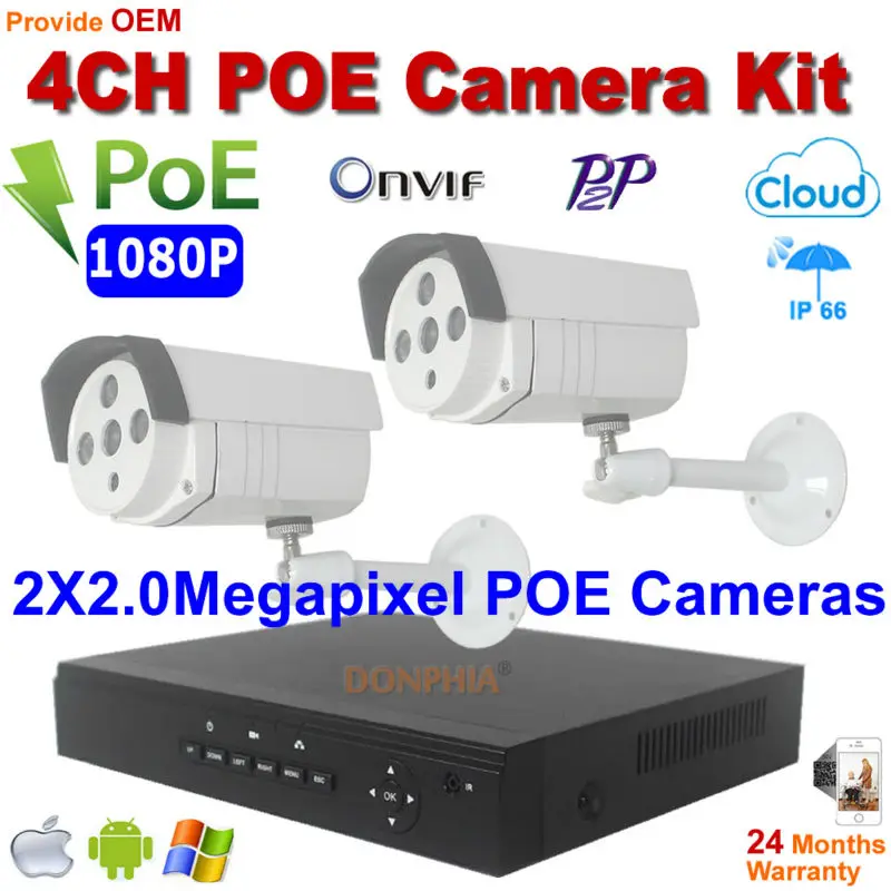 

1080P IP Camera Video Security System 4CH PoE NVR Video Recorder 2pcs 2.0MP Bullet IR Outdoor P2P Onvif CCTV POE Camera NVR Kit