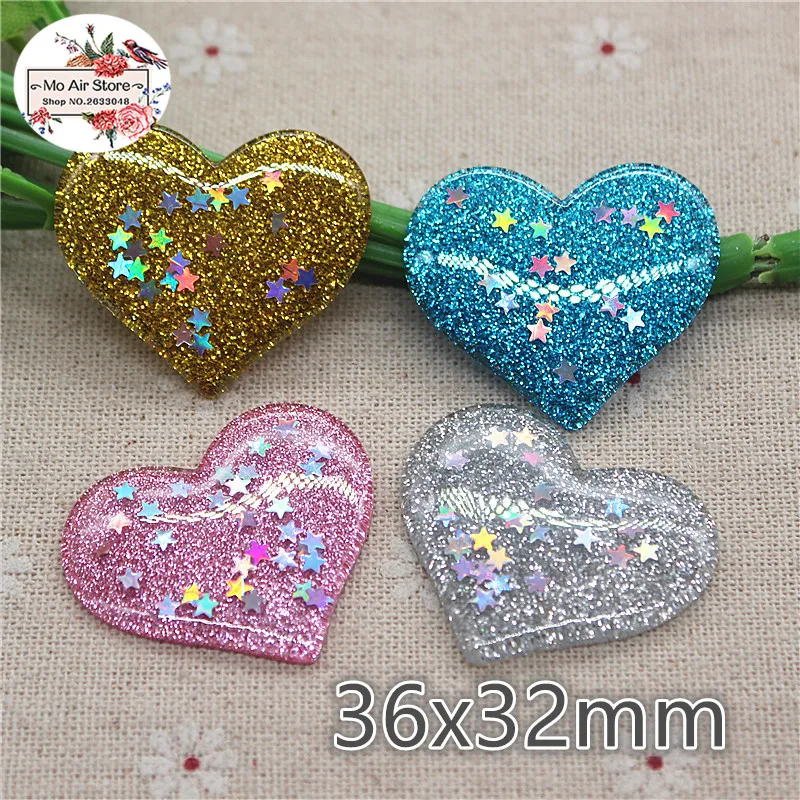 

10pcs Mix Colors Resin shiny star in heart Flatback Cabochon DIY Hair Bow Center Scrapbooking craft 36x32mm