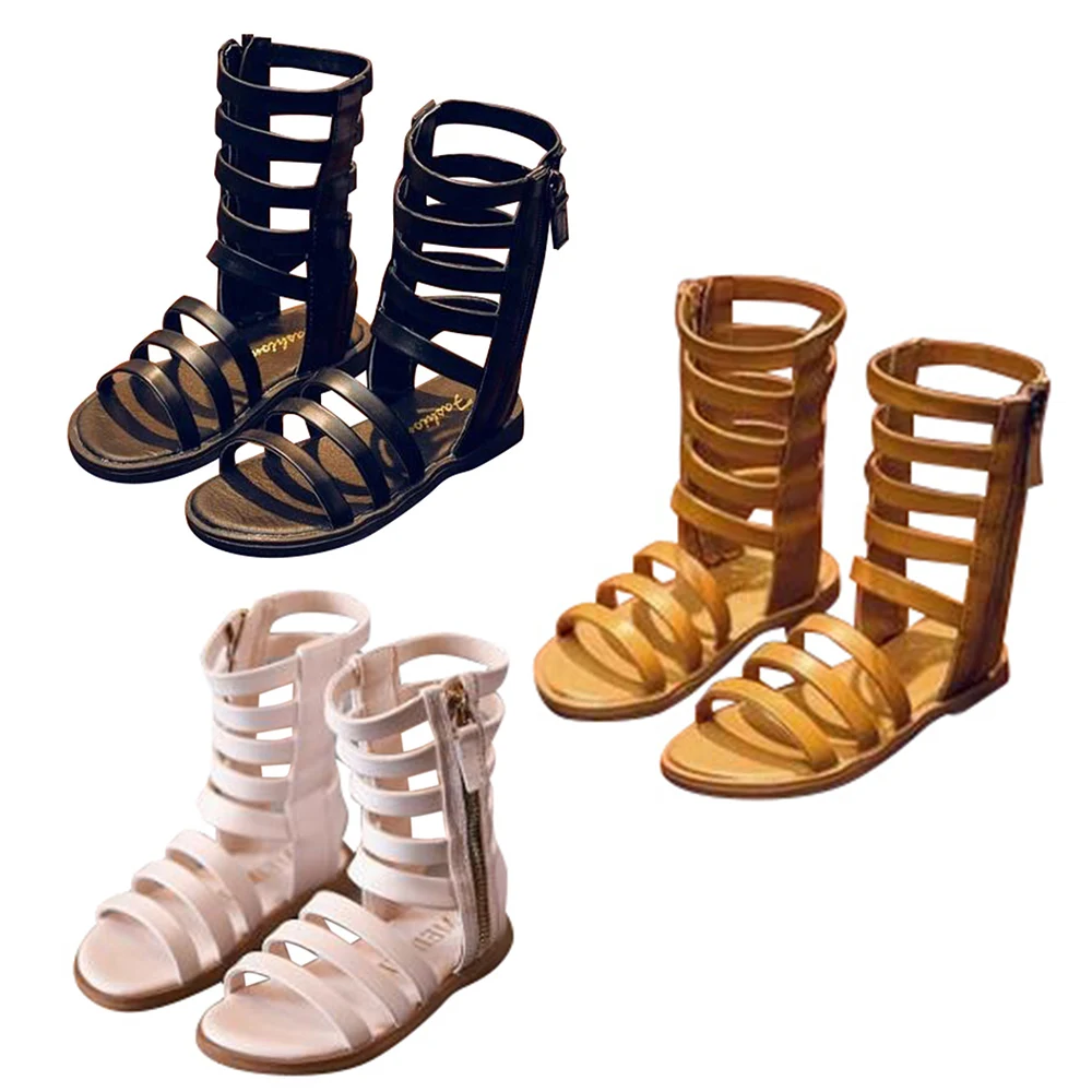 

New 2019 Summer Girls Sandals Open-toed Long Zip High Gladiator Kids Shoes Baby Toddler Girl Sandals Cool Boots Cutout Shoes P25