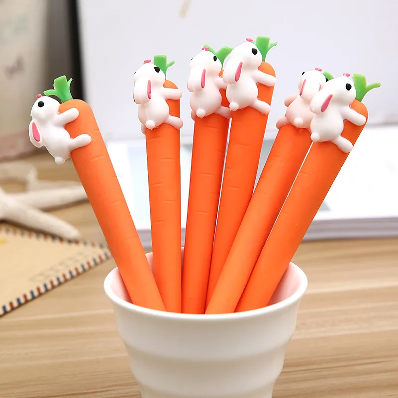 

100pcs/lot Cut Rabbit Carrot Gel Pen Student Gift Black Ink Pens Stationery Office School Supplies Canetas Escolar Papelaria