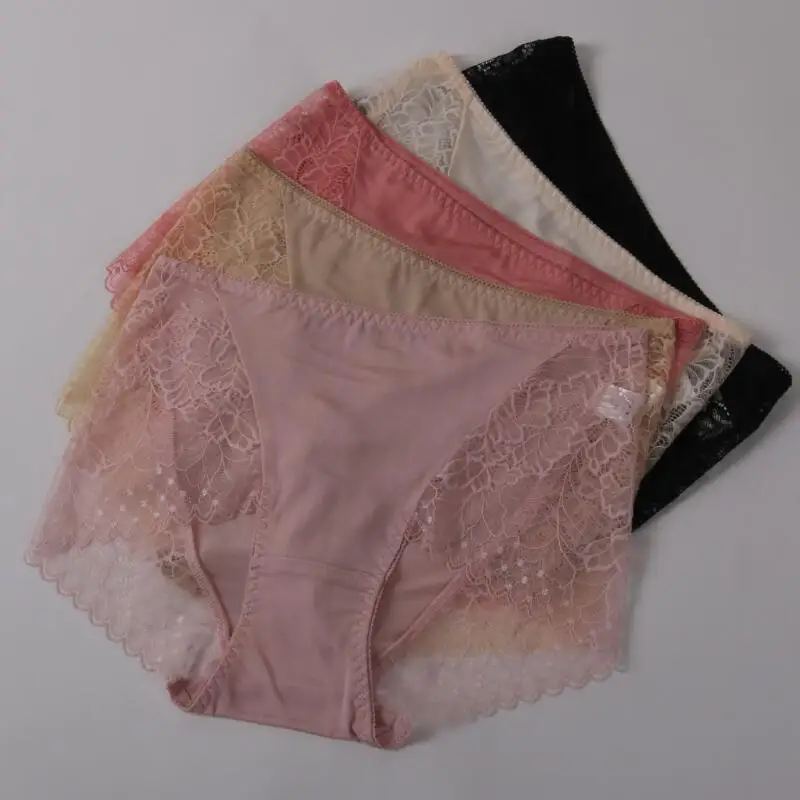 Online Guiyi 100% ropa interior de seda Natural sin costuras de encaje Lencería transpirable de cintura media