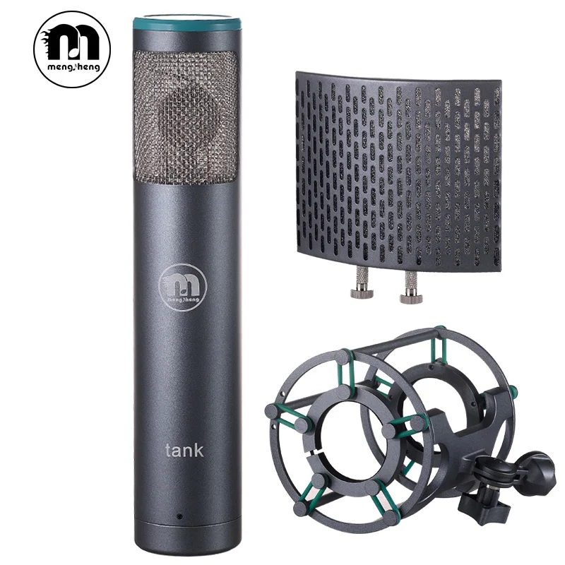 

Condenser Microphone Tank bm-800 Vocal Studio Recording for Computer with Steel Pop Filter Mask/Steel Metallic Shock-proof Mount