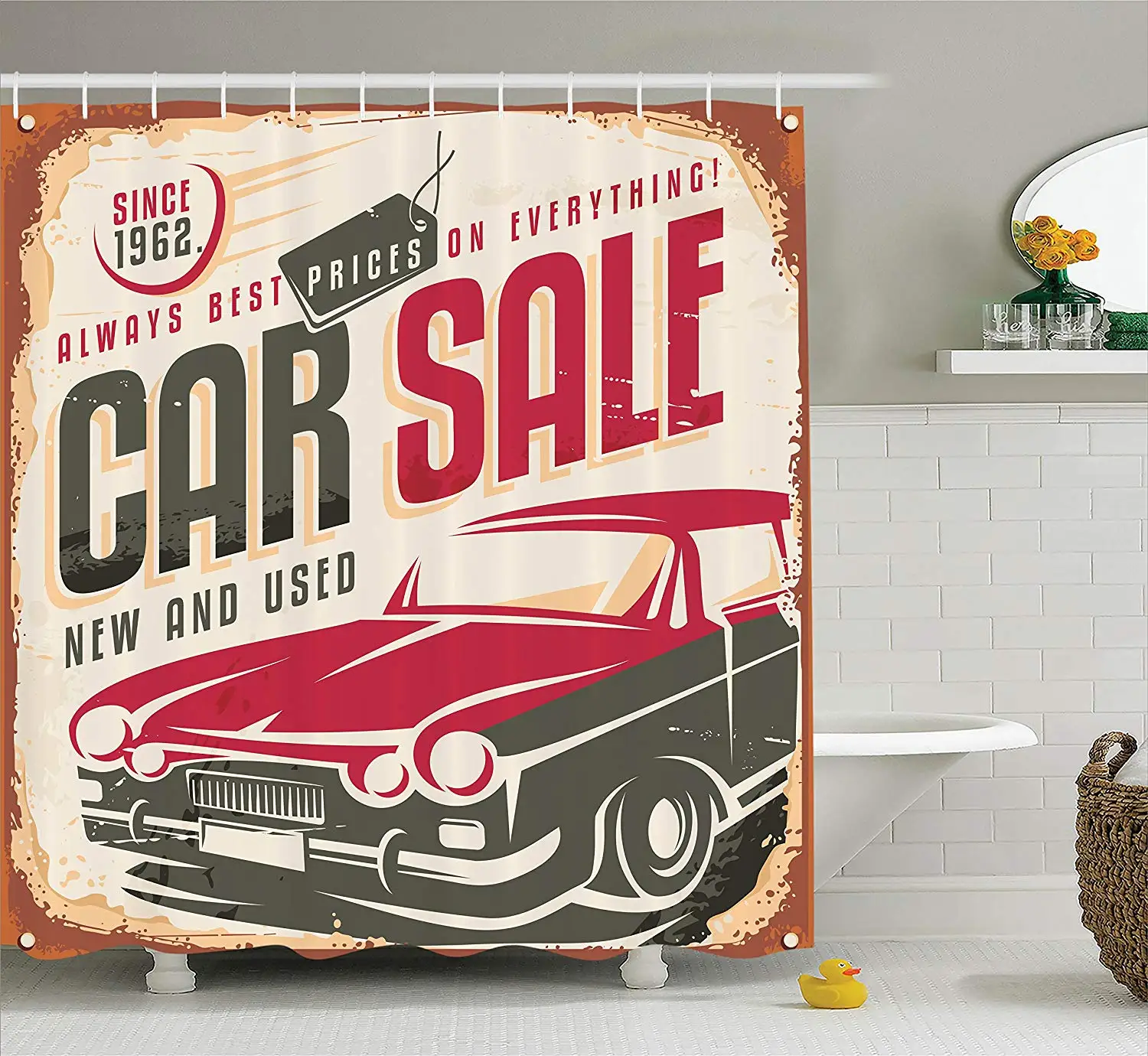 us 13 02 43 off 1960s decor shower curtain set nostalgic car sale sign new and used auto advertising american style urban life print bathroom in car for sale sign print