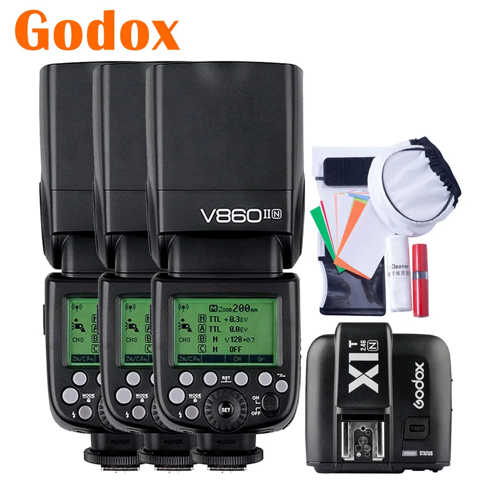 Godox 2,4G ttl HSS V860II-N X1T-N камера передатчика синхроконтакта разъем для внешней вспышки типа GN60 для Nikon D500 D3200 D3400 D5600 D5200 D5500 D3300