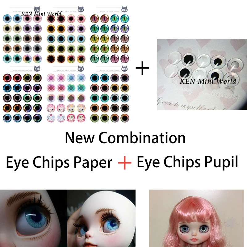 New Combination 5 Pairs Eye Chips Pupil + 10 chips paper Pattern Rainbow Shinning Color for 1:6 Dolls DIY Tools | Игрушки и хобби