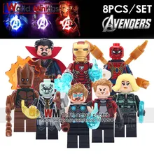 10 лотов с принтами "Marvel", "Мстители" Бесконечная война Супер Герои ЖЕЛЕЗНЫЙ ЧЕЛОВЕК Star-Lord Тор, Черная Вдова строительные блоки Действие игрушки для детей