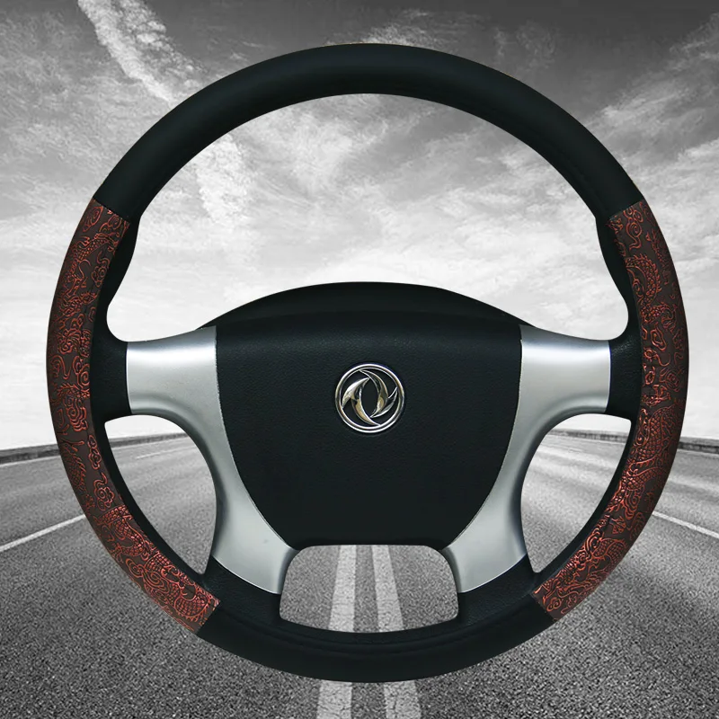 

KKYSYELVA Leather Steering Wheel Covers for Car Bus Truck 36 38 40 42 45 47 50cm Diameter Auto Steering-wheel cover