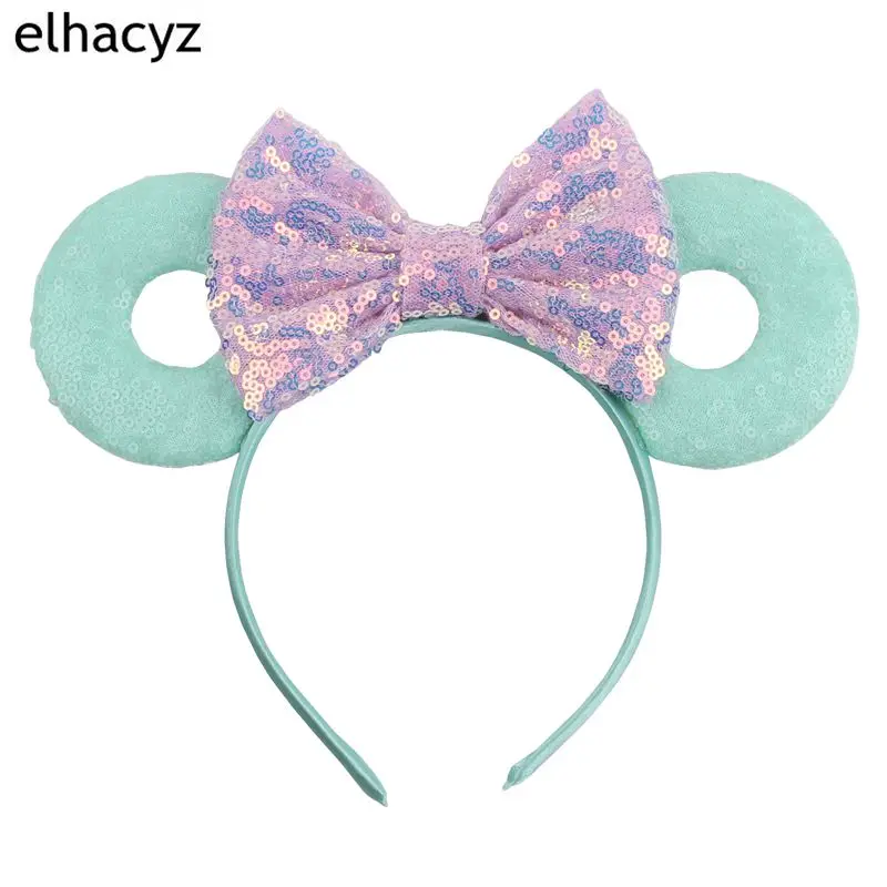 

Retail 3.3"Minnie Mouse Ears Headband New Arrival 5'' Glitter Sequins Bows Donut Hairband For Women Girl Hair Accessories
