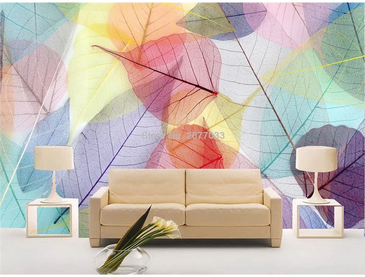 Пользовательские Любой Размер фрески обои современный абстрактный Красочный Листья фото стены тканью Гостиная ТВ диван фоне стены