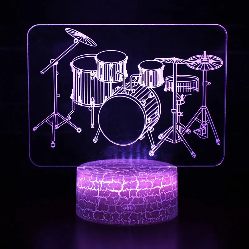 Музыкальный инструмент барабанный набор тема 3D светодиодный лампа светодиодный ночник 7 цветов Изменение сенсорного настроения лампа Рождественский подарок Dropshippping