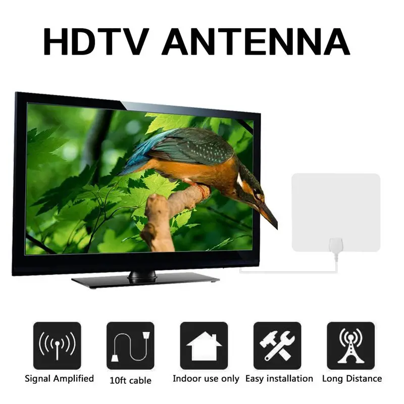 4K HD 1080P 80 Mile HDTV Indoor Antenna HD Digital TV Signal Amplified Booster Aerial+Cable