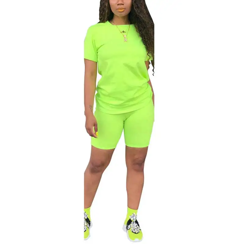 

Blue/Rosy/Yellow/Green Solid Fashion Woman Casual Wear Two Pieces Set Short Sleeve O Neck Top Elastic Waist Short Pant Set