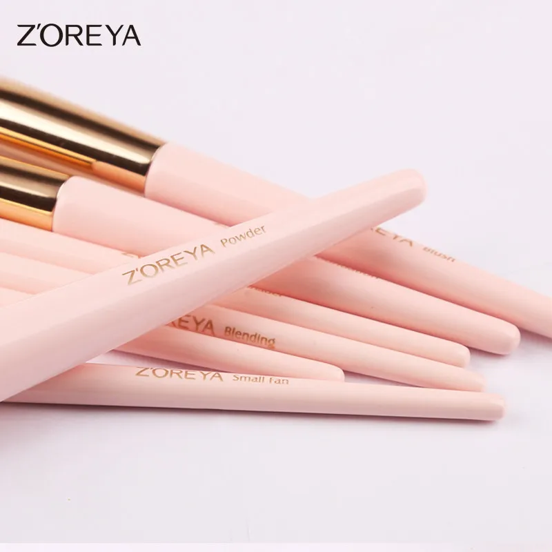 ZOREYA Make Up Brushes 12pcs Pink Makeup Brush Powder Blush Foundation Eye Shadow Foundation Blending Concealer Brow Fan 6