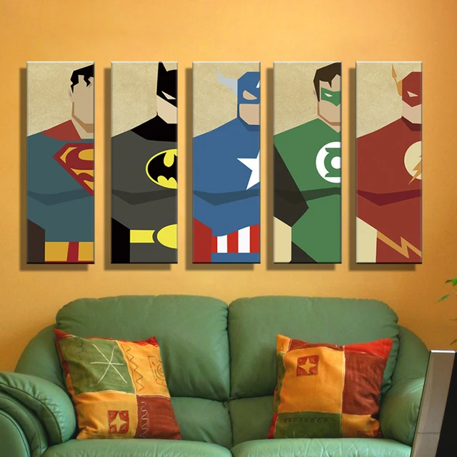 Oil Painting Canvas Super Hero Superman Batman Cartoon Modular Decoration Home Decor Modern Wall Pictures For