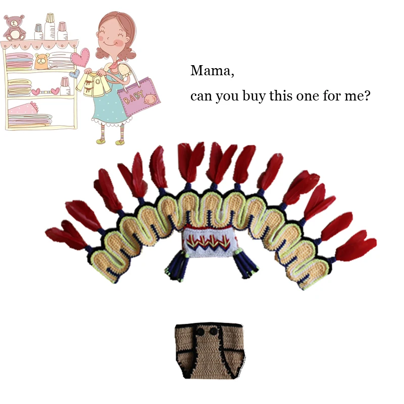 

Unique Indian Chief Costume Photo Photography Prop Set for Baby Girls Boys Clothes Birthday Party Knit Costume Kit Free Shipping