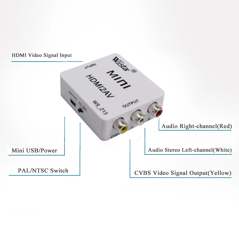 Wiistar HDMI К AV/RCA адаптер CVBS 1080 P Video Converter HDMI2AV Адаптер конвертера Поддержка NTSC PAL mini HDMI К AV hdmi2av