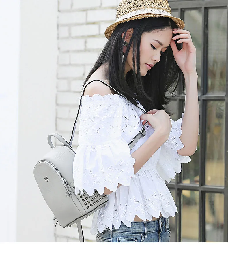 Fashion Women Backpack Ladies Handbag Shoulder Bag Leisure Upscale Genuine Leathe Bag With Rivet protection For Girl College Bag         H51940151-1 (1)