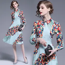 HAYBLST бренд Для женщин элегантное платье-плиссе 2019 летний модный принт Костюмы PlusSize2XL Лоскутная нагрудные женские блузы с длинным рукавом