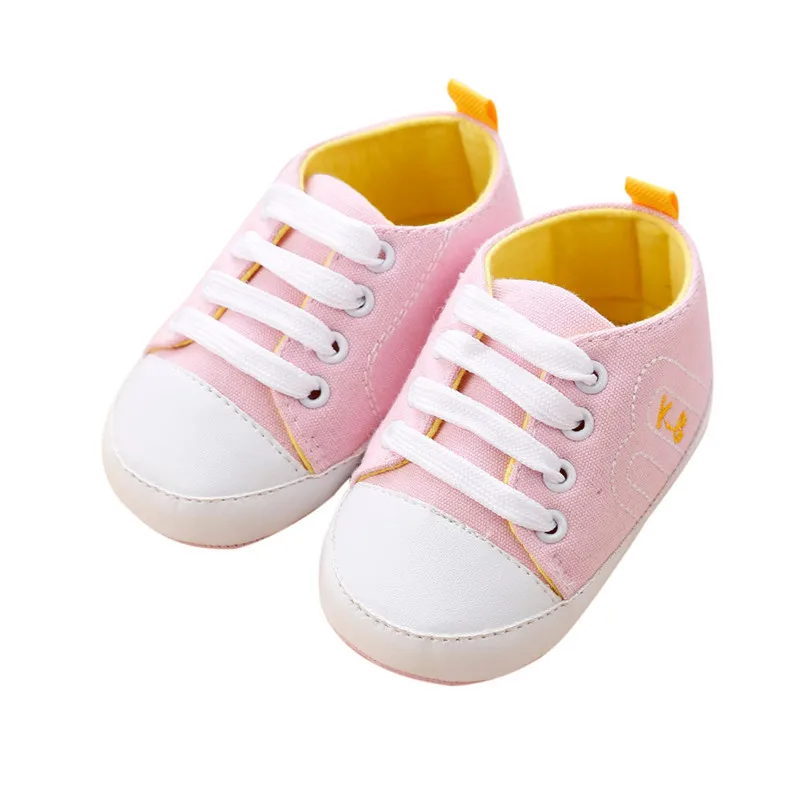 Romirus/новорожденных для маленьких девочек Обувь для мальчиков кроватки парусиновая обувь мягкая подошва детская Спортивная обувь повязки Обувь - Цвет: Pink
