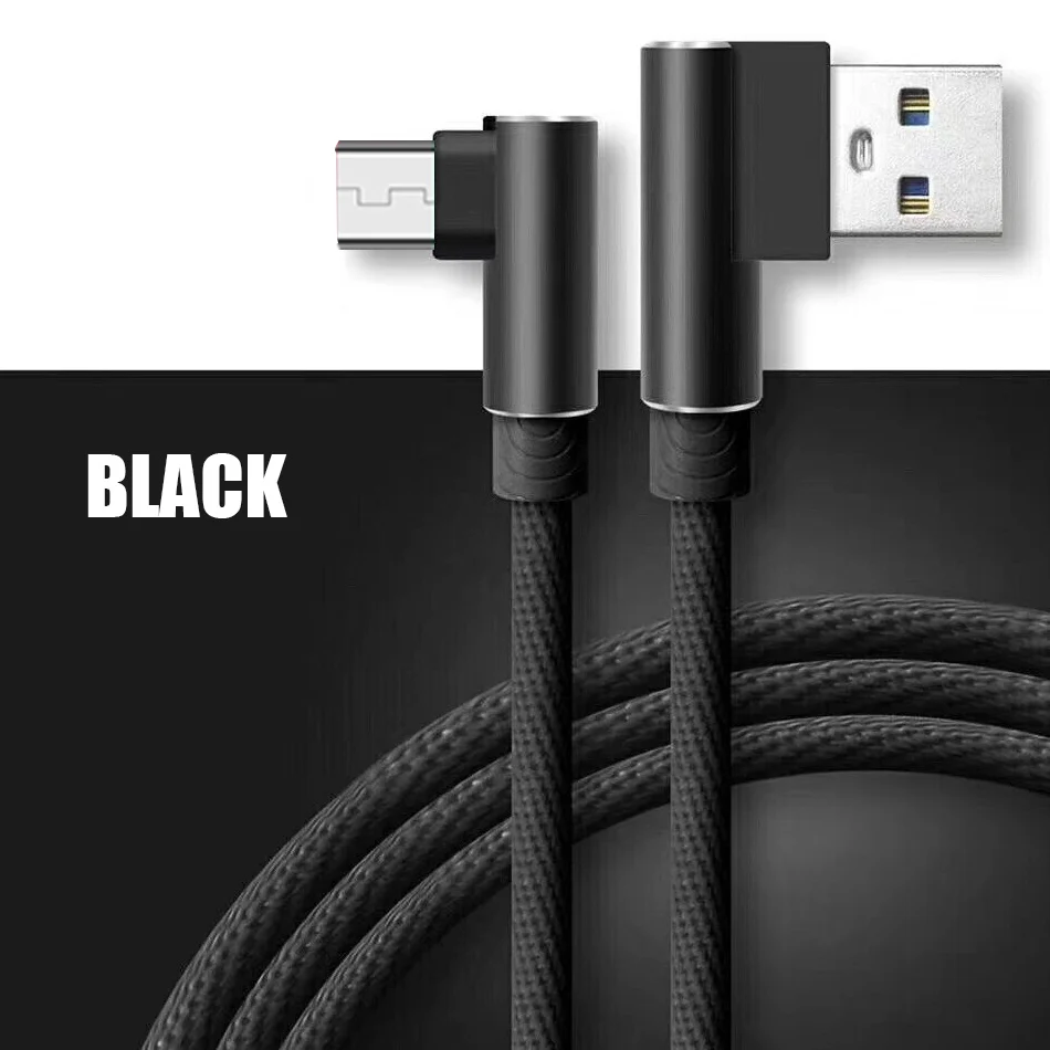 1 м 2 м 3 м 90 градусов USB зарядное устройство для передачи данных Быстрый кабель для Xiaomi Redmi для samsung для huawei Honor телефон происхождения длинный шнур Быстрая зарядка - Цвет: Black