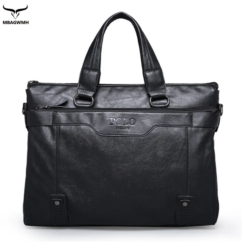 Genuine Leather Bag Large Black Fashion Man Polo Briefcase Shoulder ...