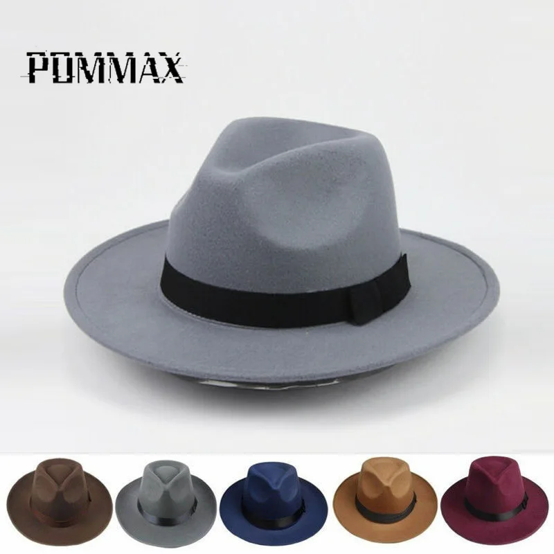 

Mens Women Thick Wool Vintage Felt Fedora Wide Brim Panama Bowler Trilby Hat Cap Black Gray Fascinator Hats Top Hat