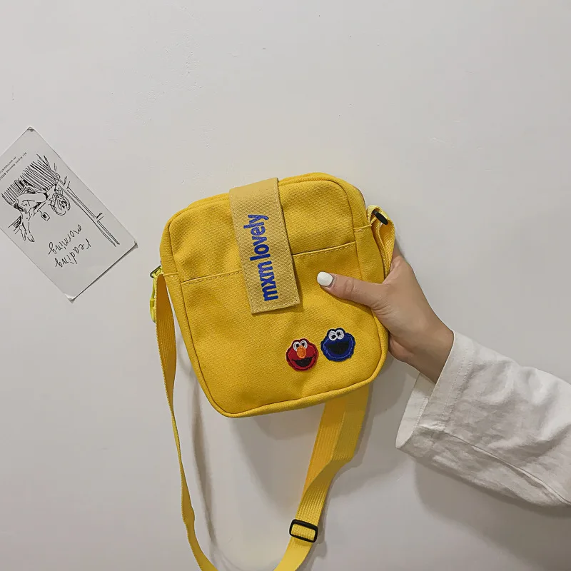 

Funny Sesame Street Handbags Woman 2019 New Slanting Small Square Bag Korean Version Shoulder Student Canvas Phone Bag
