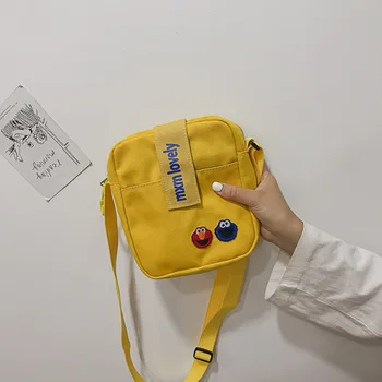 

Funny Sesame Street Handbags Woman 2019 New Slanting Small Square Bag Korean Version Shoulder Student Canvas Phone Bag
