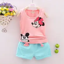 2016 new toddler children summer baby girls clothing set kids cartoon 2pcs suit Minnie mouse clothes sets