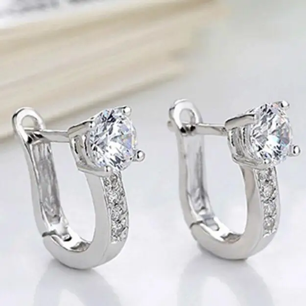 

925 Sterling Silver Women Female Fashion U Shape Rhinestone Inlaid Stud Earrings Beauty Jewelry Dropper Shipping