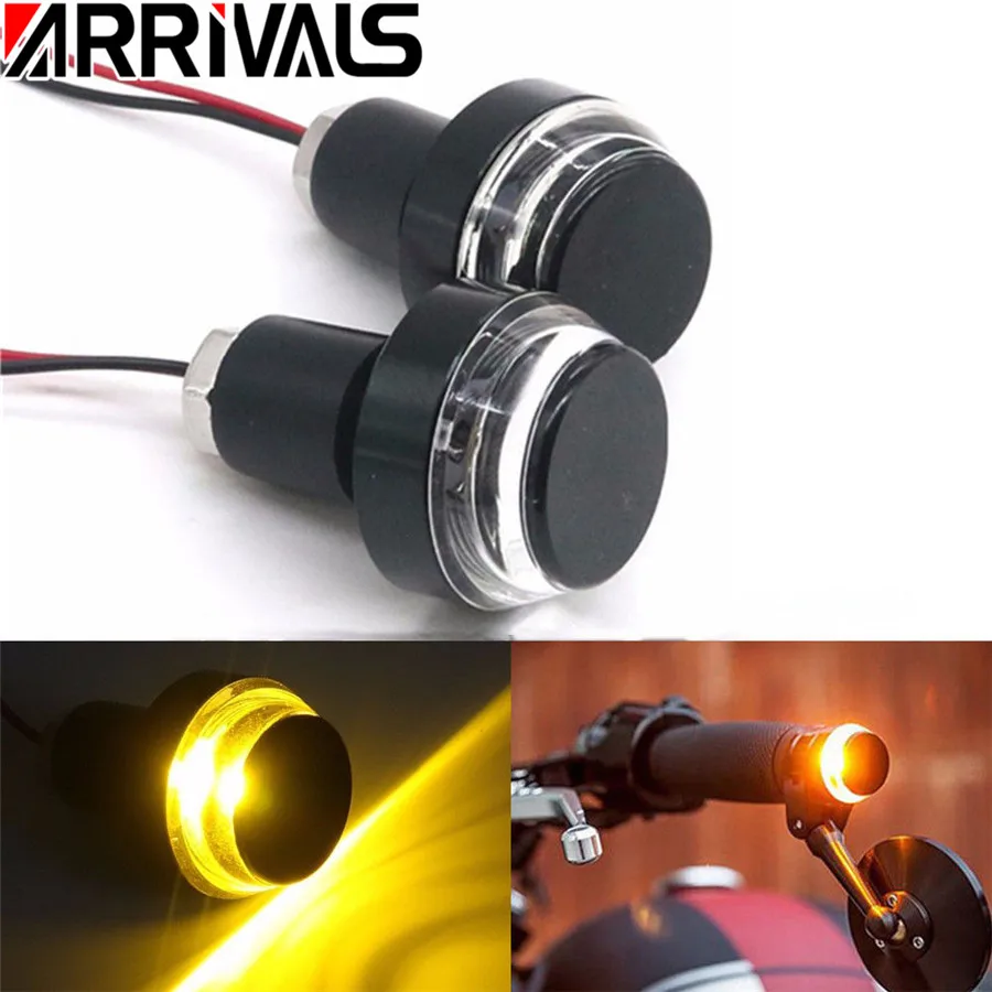 Motorcycle Handlebar End LED Turn Signal Light Amber Yellow White Moto Handle Bar Grip Plug Side