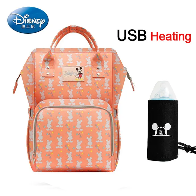 Disney Детская сумка для подгузников подгузник usb-обогреватель сумка для ребенка уход мумия рюкзак изоляционная Сумка Микки mochila maternidad - Цвет: Темный хаки