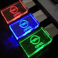 Glass Crystal USB Flash Drives with OPEL cars Logo 4GB 8GB 16GB 32GB 64GB USB 2.0 Flash Disk Stick Pen Drive with LED Light