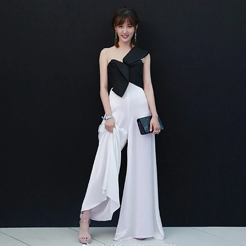 Комбинезон для женщин черно белый с широкой строчкой|jumpsuit wide leg|designer jumpsuitsfashion