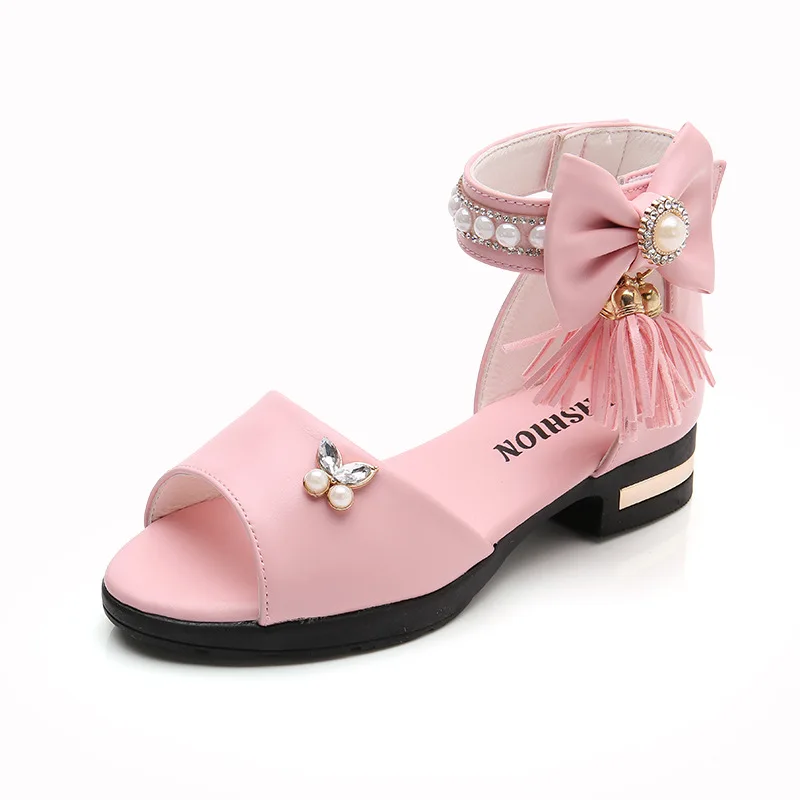 Summer Childrens leather Shoes Girl Student tassel Rhinestone Princess Shoes Kids Wedding Party Shoes Black Pink 4 5 6 7 8-14T