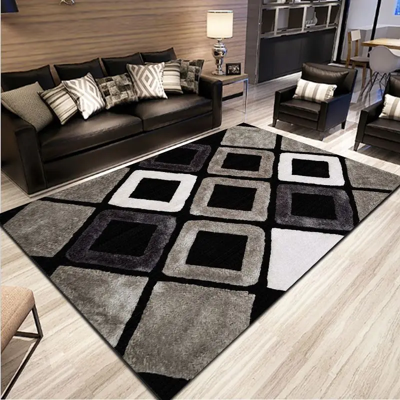 

Simple Modern Abstract Black/white/Gray Lattice Carpets for Living Room Bedroom Area Rugs Kitchen Antiskid Floor Mat Home Tapete