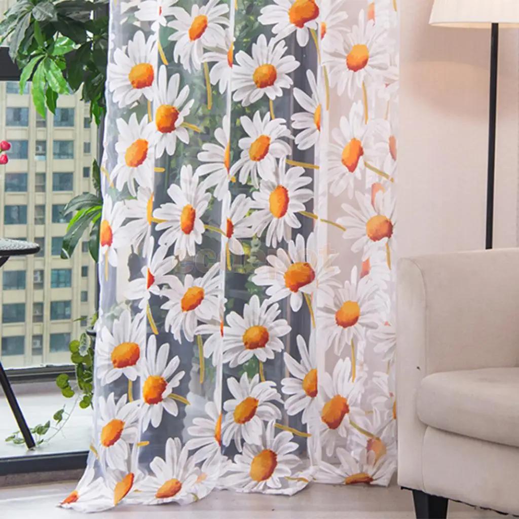 Ready Made Lined Voile Grommet Top/ Rod Pocket Curtains Daisy Printin