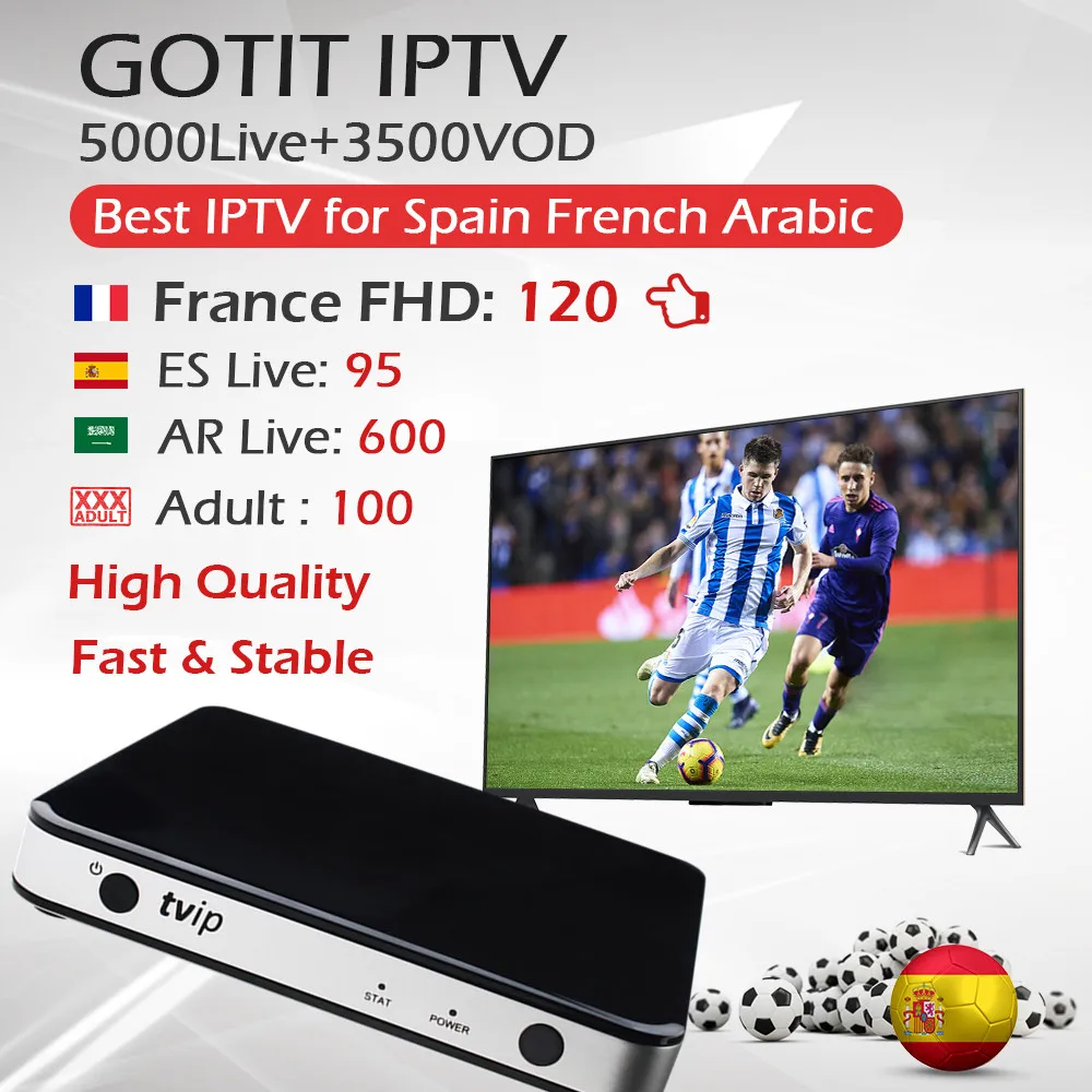 

GOTIT 1 Year IPTV Subscription for TVIP605 Arabic French Portugal IPTV OS Linux or Android Amlogic S905X 4K Smart Tv Box