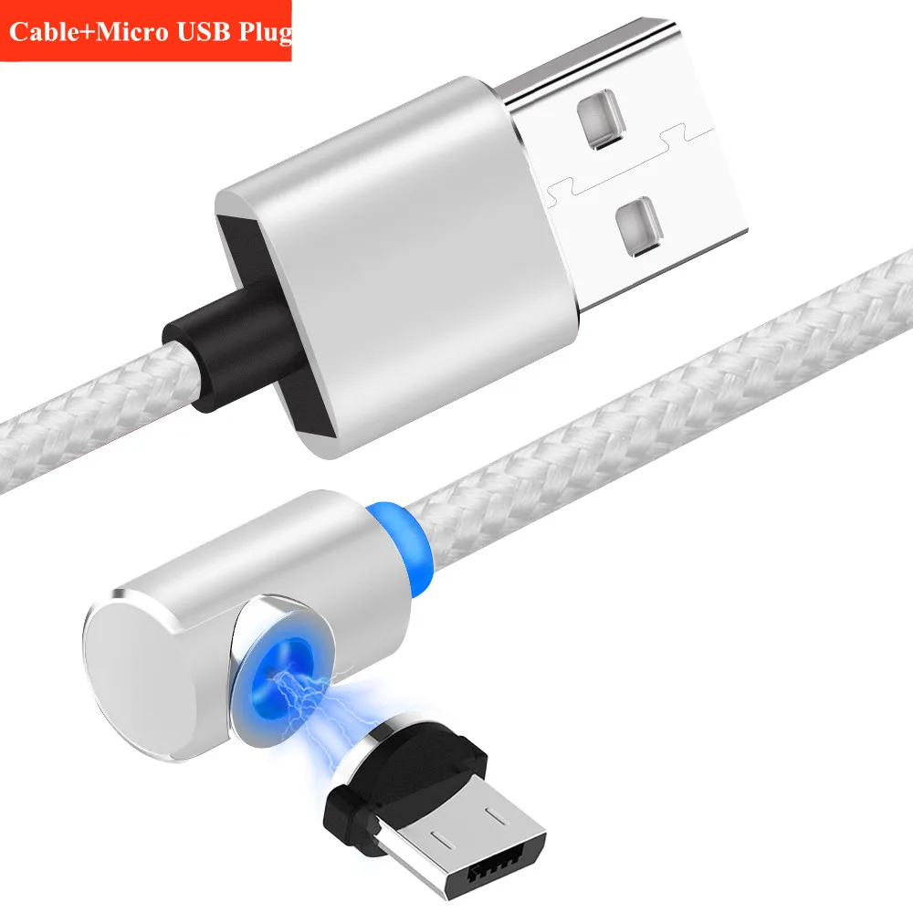 10 шт./ 90 градусов 1 м 3.28ft светодиодный магнитный кабель Micro USB для iPhone samsung 3 в 1 IOS type C кабель зарядного устройства Быстрая зарядка - Цвет: NE Silve Micro Cable