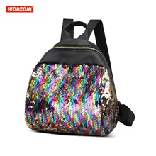 WONZOM Girl Backpack School Bags For Teenage Female Travel Rucksack Sequins School Backpacks Girls Pu Small Backpacks