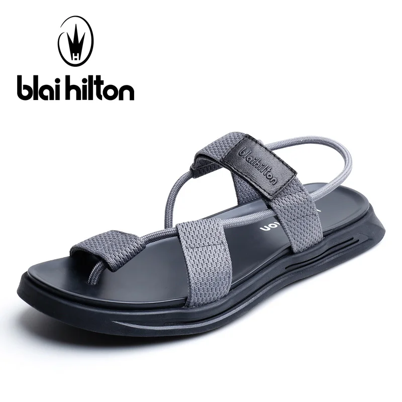 

Blai Hilton 2018 New Arrival Summer Genuine Leather Slides Sandals Men Shoes Casual Outside Fashion Beach Elastic band Sandals