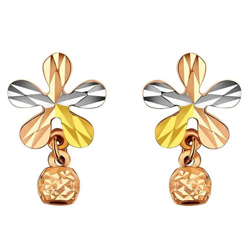 

New Fashion AU750 Statement bijoux 100% 18K Pure Gold Flower Stud Earrings For Women Wedding Love Earring Birthday Gift