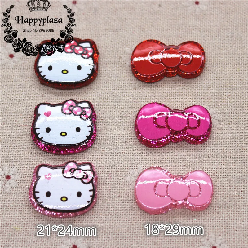 

10pcs Kawaii Glitter Resin Cat & Bow Miniature Flatback Cabochon Art Supply DIY Craft Scrapbooking