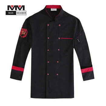 

M-3XL Men Stand Collar Long-sleeved Double-breasted Embroidery Chinese Restaurant Catering Chef Kitchen Work Wear Uniforms