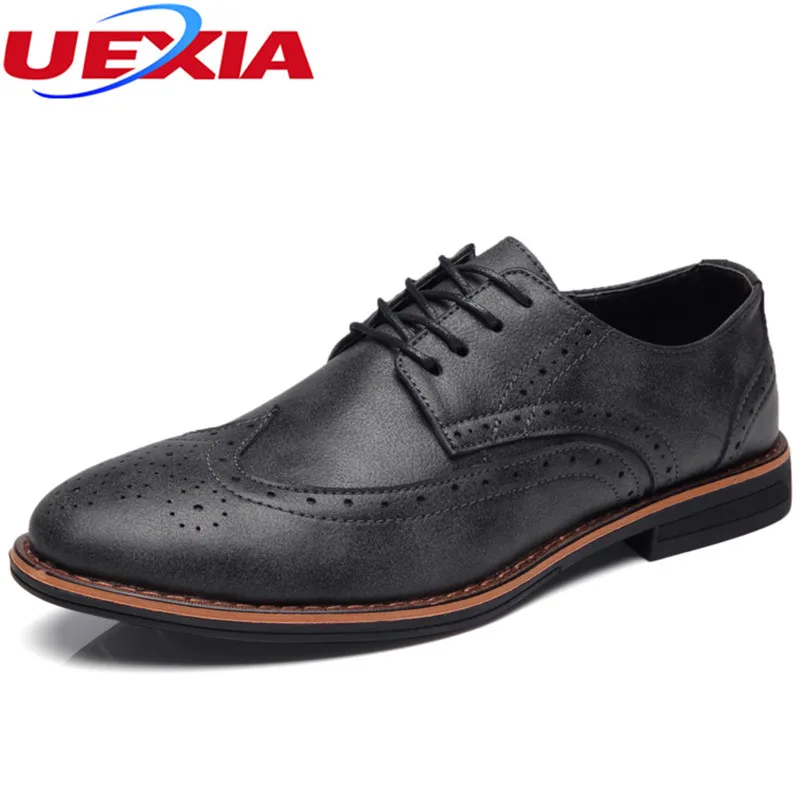 

UEXIA High Quality Luxury Business Formal Shoes Mens Black Flats Shoes Casual Fashion Oxfords Dress Carving Brogue Pointed Toe