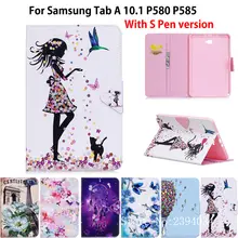 Чехол для планшета для samsung Galaxy Tab A, A6, 10,1,, P580, P585, SM-P580, с S ручкой, чехол, модный, для девочек, с кошкой, с подставкой, кожаный чехол